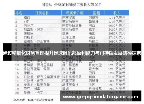 通过精细化财务管理提升足球俱乐部盈利能力与可持续发展路径探索 通过精细化财务管理提升足球俱乐部盈利能力与可持续发展路径探索